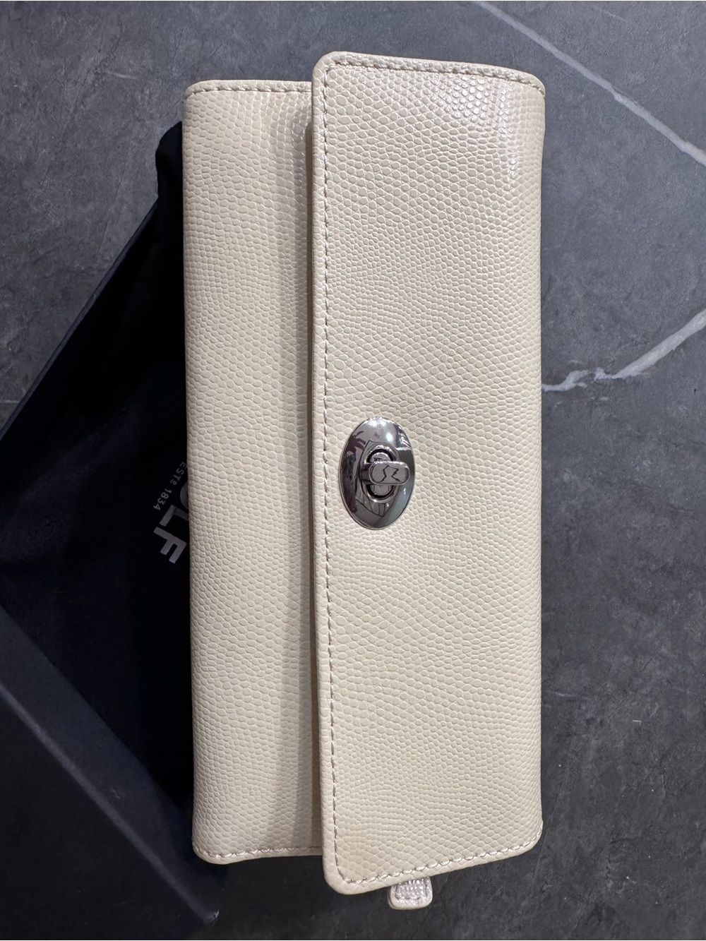 WOLF Cream Leather Turn-Lock Clutch Wallet